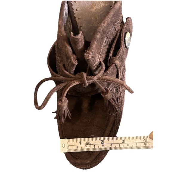 L.A.M.B. Brown Suede Woven High 5" Wedge Heels Mule Tassell Shoes Womens 6.5? - Picture 10 of 11